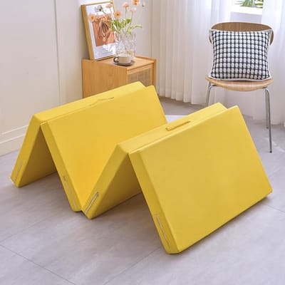 Vouwmatras Gastenbed - Opvouwbaar Matras - Comfortabel Slapen - Afneembare Hoes - 150x200x5cm - Geel