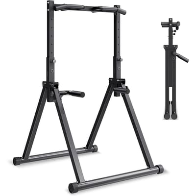 Barre de traction, Station de barre de traction portable capacité 150 kg, Barres de traction autoportantes avec structure triangulaire et tube en acier robuste, Hauteur réglable sur 9 niveaux
