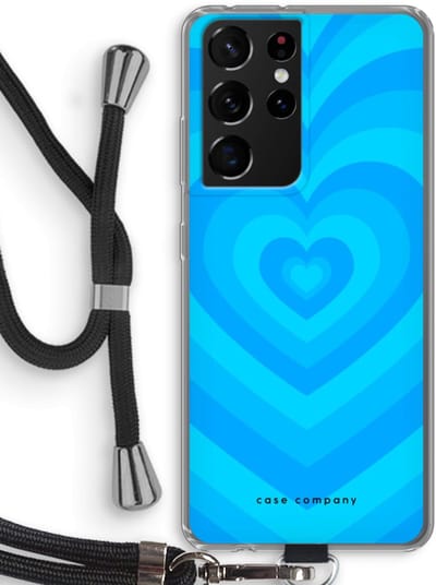 Case Company® - Hoesje met koord geschikt voor Samsung Galaxy S21 Ultra hoesje met Koord - Hart Blauw - Telefoonhoesje met Zwart Koord - Bescherming aan alle Kanten en Over de Schermrand