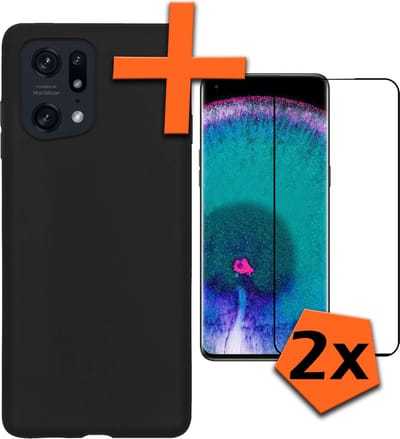 Hoes - Met 2x Screenprotector - Geschikt voor OPPO Find X5 Pro - Sterk & Shockproof - Back Cover - Siliconen Case - Telefoon Hoes - Zwart