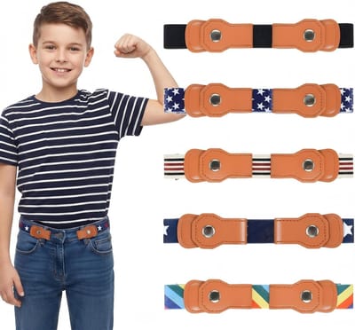Elastische riem voor kinderen - Verstelbare tailleband zonder gesp voor jongens en meisjes, ideaal voor school en vrije tijd, 5 stuks