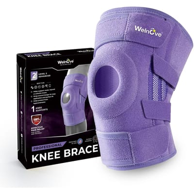 Verstelbare Instellingen 1 Stuks Nieuwe Kniebrace Met Zijdelingse Stabilisatoren en Patella Gel Padsknee Ergonomische Ondersteuning Voor Fietsenrennenklimmen Rennen paars