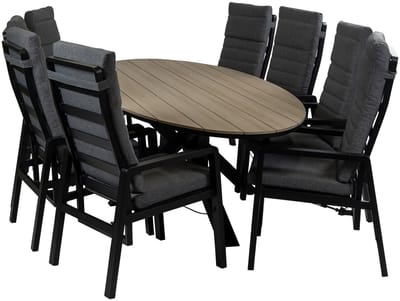 9-Delige tuinset | 8 Berlijn tuinstoelen (Black) | 280cm ovale Cyprus tuintafel (Wood)
