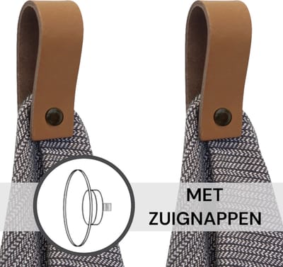 Handles and more® - 2x Leren magneet-lus met Zuignap - Licht bruin - incl. plakstrip (handdoekhaak - handdoeklus - handdoekhanger - magnetische handdoekhouder)