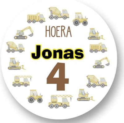 20x Traktatie stickers met naam Bouwvoertuigen - Verjaardag stickers - Jongens - Sluitstickers - Kinderfeest Traktatie - Uitdelen - Uitdeeltraktatie - Wensetiket - Rond - 40mm - Glossy sticker