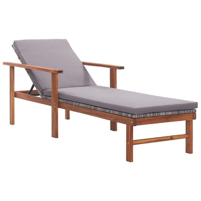 vidaXL - Ligbed - met - kussen - poly - rattan - en - massief - acaciahout - grijs