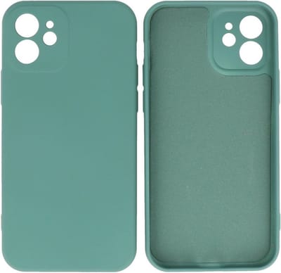 Hoesje Geschikt voor iPhone 12 - 2.0mm Dikke Fashion Telefoonhoesje - Siliconen Hoesje - Donker Groen