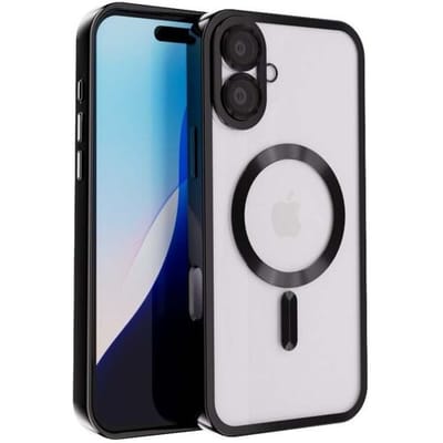 Coverzs magneet hoesje met camera cover geschikt voor Apple iPhone 16 hoesje - Telefoonhoesje geschikt voor magnetische accessoires - Transparante backcover - Telefoonhoesje met camerabescherming (zwart)