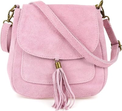 Roze Suède Schoudertas Tassle - Suède - Italiaans Leder - Roze - Boho Schoudertassen