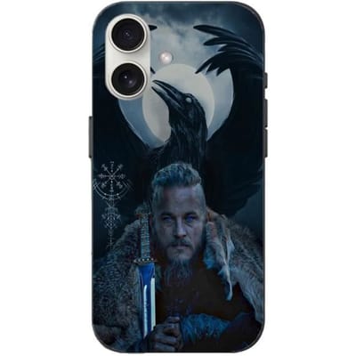 iPhone 16 Plus Hoesje - Vikingen - Ragnar Lothbrok - Zwart - Flexibel - Raaf