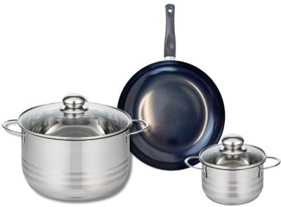 Set van 1 Koekenpan 20 cm en 2 kookpotten 12 en 20 cm Elo Prima Glanzend