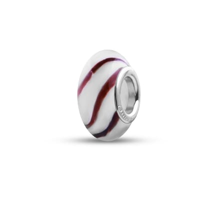 Quiges - Glazen - Kraal - Bedels - Beads Wit met Bruine Lijnen Past op alle bekende merken armband NG821