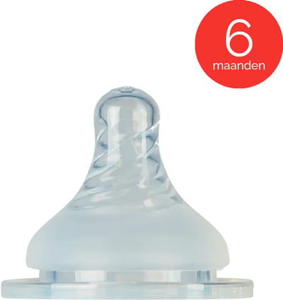 Mininor siliconen flessenspeen - 6 maanden - anti-koliek ventiel - flexibel - 2 stuks