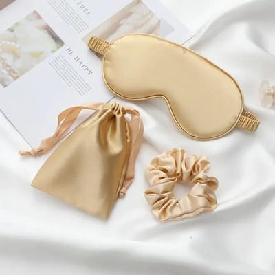 3-delige set Dames Imitatie Zijde Slaapmasker Ooglapjes Oogschaduw Blinddoek Reizen Rust Oogbedekking Nacht Oogschaduw goud
