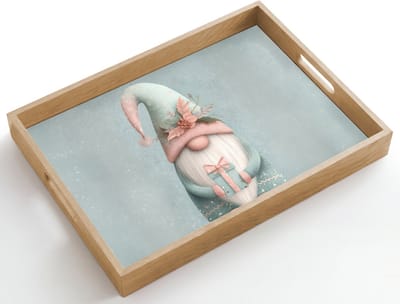 Dienblad hout 50x35 cm - Schootdienblad - Kerstgnome - Cadeau - Groen - Borrelplank rechthoek - Plateau dienbladen