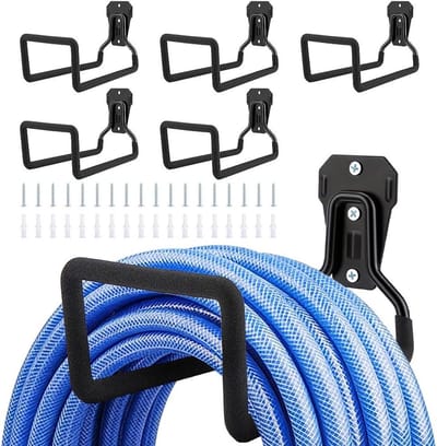 6 stuks tuinslanghouders, robuuste metalen waterslanghouder voor wandmontage, garagehaak, stabiele slanghaspel voor buiten, tuin, verlengkabel, touwen, zwart