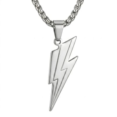 Zilverkleurige schakel ketting voor heren met bliksemschicht hanger