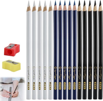 15 Stuks Naaischalk in 3 Kleuren, Praktische Naaikrijt voor Kleding, Stoffen en Creatieve Projecten met 2 Puntenslijpers