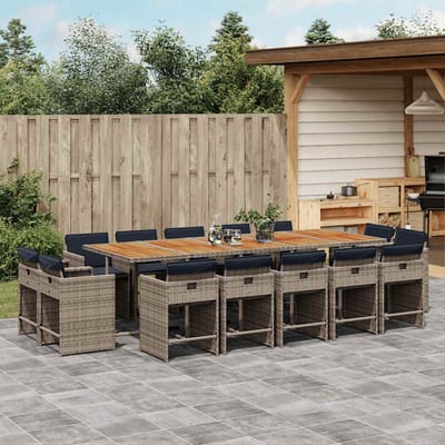 vidaXL - 15-delige - Tuinset - met - kussens - poly - rattan - grijs