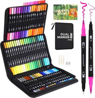 Aquamarkers - Brushpennen Set - 72 Kleuren - Dubbelzijdig en Vervangbaar - Sneldrogend en Veilig - Voor Kinderen en Volwassenen