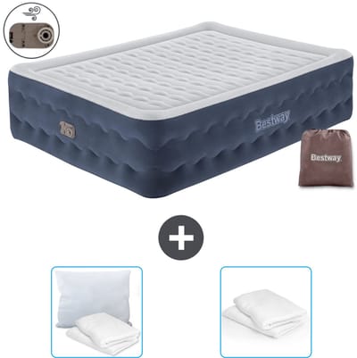 Bestway luchtbed - 2-Persoons - 152 x 203 x 51 cm - Blauw - Inclusief pomp - Kussen en Kussenbeschermer