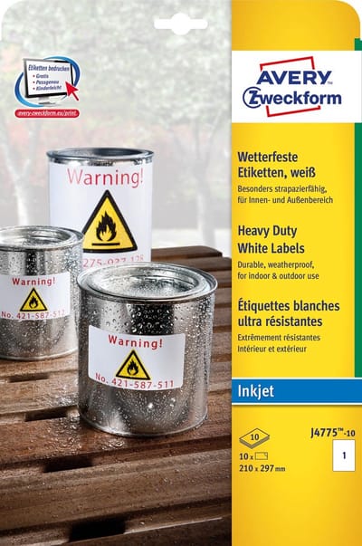 Avery weerbestendige etiketten ft 210 x 297 mm (b x h), 10 stuks, 1 per vel 5 stuks