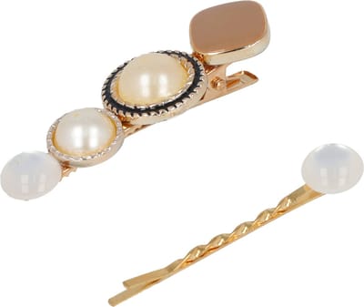 Haarsoires Haarspeld Duckklem en Schuifspeldjes 6,5cm – Cirkelvorm – Wit Goud Creme – Set van 2 - Haarklem - Haarclip - Haaraccessoires voor Dames & Kinderen - Sterke Haarclip voor Styling & Dagelijks Gebruik - Hair Clip - Decoratieve Haaraccessoire
