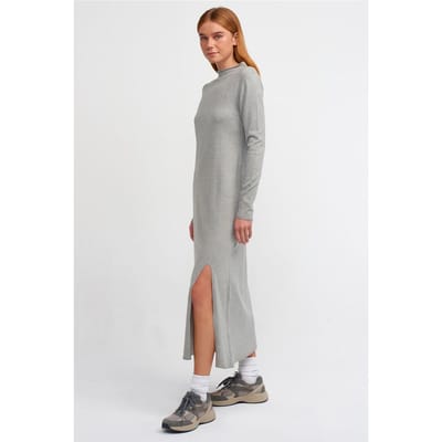 Geribbelde Col Midi-jurk