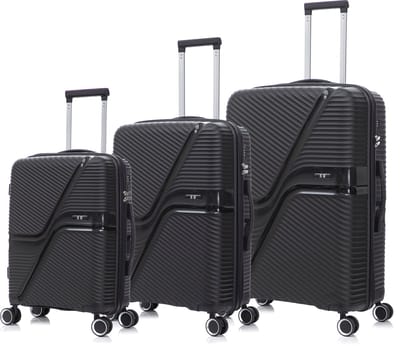 SB Travelbags 3 delige kofferset 4 dubbele wielen trolley - Zwart