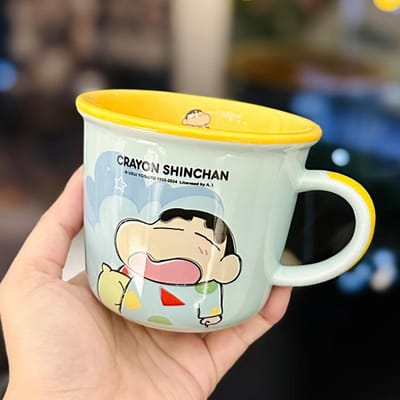 Tasse en Céramique Mignonne Dessin Animé Crayon Shin Chan avec Échelle Tasse à Café de Bureau Tasse à Lait Ménagère 340ml