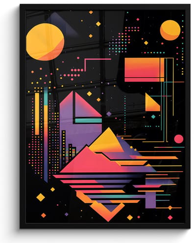 Poster in lijst - Fotolijst 50x70 cm - Posters - Abstract - Vormen - Lijnen - Kleurrijk - Posterlijst zwart - Decoratie - Wanddecoratie woonkamer - Muurdecoratie slaapkamer