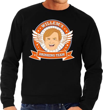 Zwarte Koningsdag Willem drinking team sweater heren - Koningsdag kleding XS