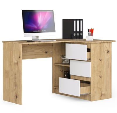 Hoekbureau Rechts B16 / Computerbureau / Computer Tafel / Bureautafel Rechts / Artisan Eik - Wit / 124 x 77 x 85 cm