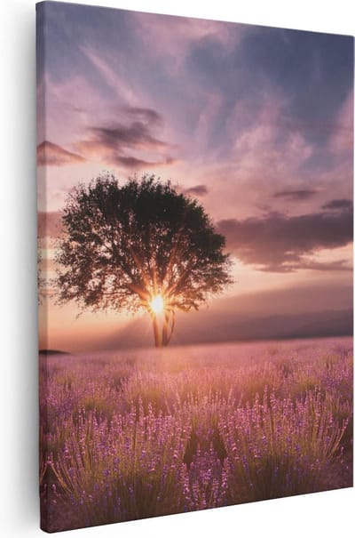 Artaza Canvas Schilderij Boom Zonsondergang - 40x50 cm - Wanddecoratie Bloemen - Muurdecoratie Bos - Kamer Accessoires Woonkamer