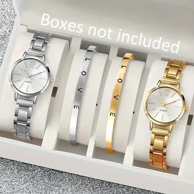 Ensemble de 4 montres pour femmes à la mode avec montre à quartz à petit cadran de style décontracté et ensemble de bracelets (Boîte non incluse) Cadeau pour les filles gray