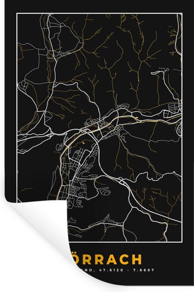 Muurstickers - Sticker Folie - Goud – Duitsland – Plattegrond – Gold – Stadskaart – Kaart – Lörrach - 20x30 cm - Plakfolie - Muurstickers Kinderkamer - Zelfklevend Behang - Zelfklevend behangpapier - Stickerfolie