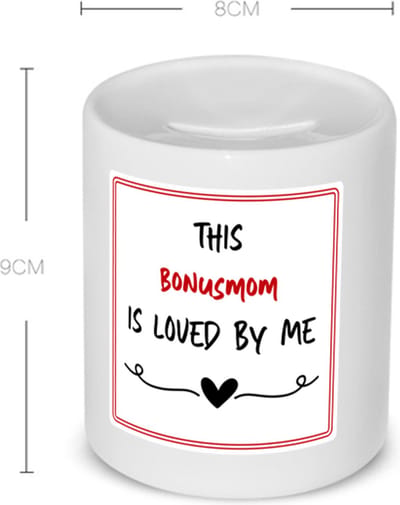 Akyol - this bonusmom is loved by me Spaarpot - Mama - iemand die houdt van zijn bonusmoeder - moeder cadeautjes - moederdag - verjaardag - geschenk - kado - 350 ML inhoud