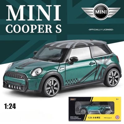 Officieel gelicentieerd 1:24 Mini Cooper Lichtmetalen Auto Model Diecast Speelgoedvoertuig Met Pull Back Licht Geluid Collectie Miniature Voiture