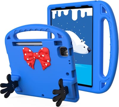 Kinderhoes - Schokbestendig - Lichtgewicht - Boogknoop Schattig - Handvat Kickstand Geschikt voor: Apple iPad Pro 11 Inch Case 2022/2021 / 2020 - Blauw