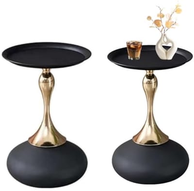 Ronde zwarte bijzettafel voor koffie, boeken en decoratie