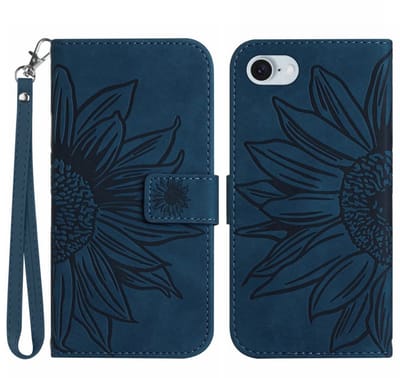 Coverup Hoesje - Geschikt voor iPhone 16e / 17e Hoesje - Coverup Zonnebloem Book Case met Koord - Donkerblauw