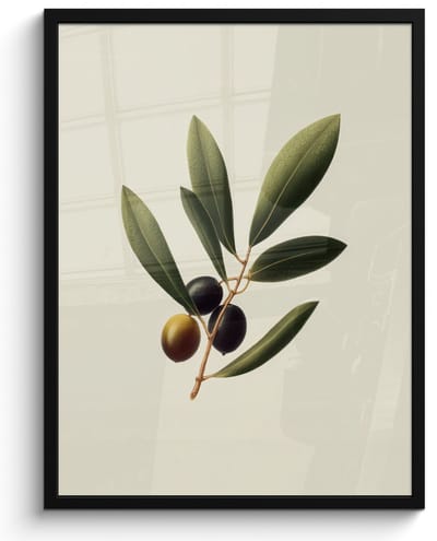 Poster in lijst - Fotolijst 60x80 cm - Posters - Olijftak - Donkergroen - Olijven - Posterlijst zwart - Decoratie - Wanddecoratie woonkamer - Muurdecoratie slaapkamer