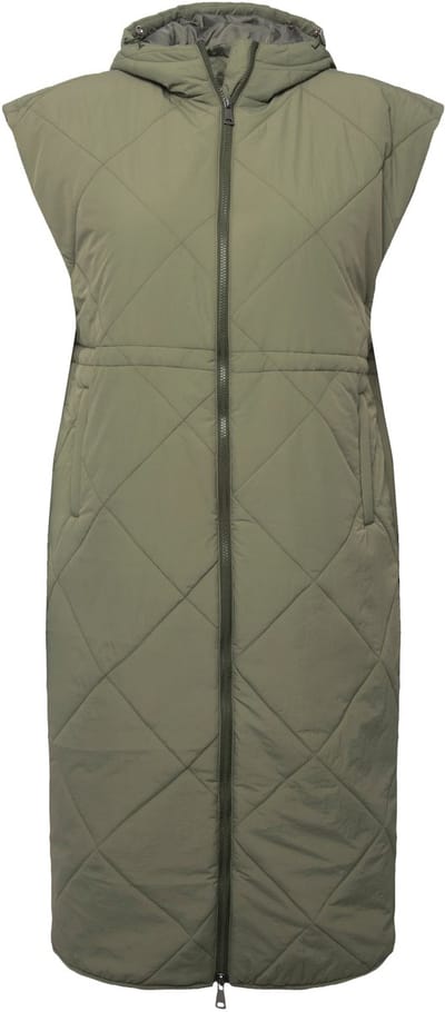 Ulla Popken - Dames - Lang doorgestikte bodywarmer capuchon 2-weg zipper - Rietgroen - Maat 46+