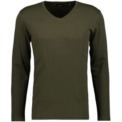 Ragman T-Shirt V-Neck Pima Cotton Luxury Longsleeve Donker Groen / male