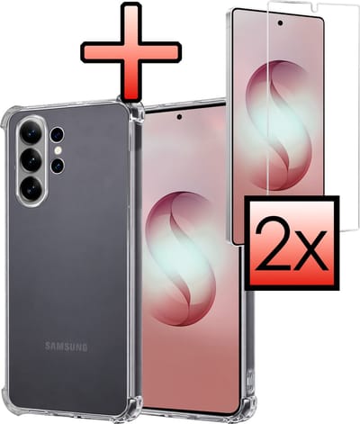 Hoesje - Met Screenprotector - 2 Stuks - Geschikt voor Samsung Galaxy S26 Ultra - Sterk & Shockproof - Siliconen Case - Back Cover - Telefoon Hoes - Shock Proof - Transparant