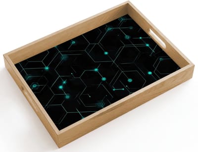 Dienblad hout 40x30 cm - Schootdienblad - Gaming - Netwerk - Blauw - Punten - Patroon - Borrelplank rechthoek - Plateau dienbladen