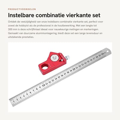 Dailygoods- Schrijfliniaal 300 mm - Verstelbare Combinatie - Houtbewerkingsgereedschap - Aluminiumlegering - Draagbaar - Duurzaam - Meetlat