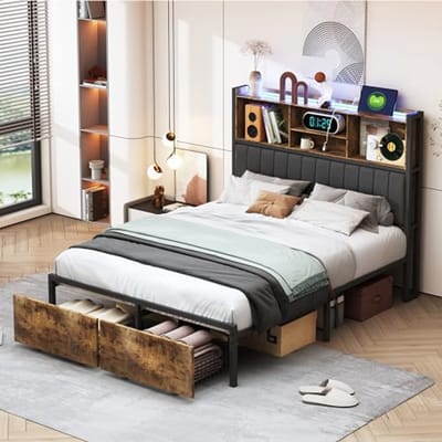 Tweepersoonsbed 140 x 200 cm met LED verlichting, opbergfunctie en USB laadstation