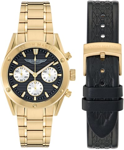 Aston Martin Bst Quartz Chronograaf Horloge Goudkleurig Kast Gemaakt Van 100% Roestvrij Staal En Een Armband Van 100% Roestvrij Staal 38 MTIB2S6013E