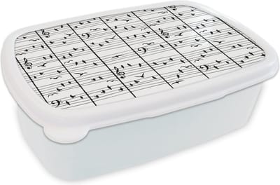 Broodtrommel Wit - Lunchbox - Brooddoos - Patroon - Vogel - Muziek - 18x12x6 cm - Volwassenen